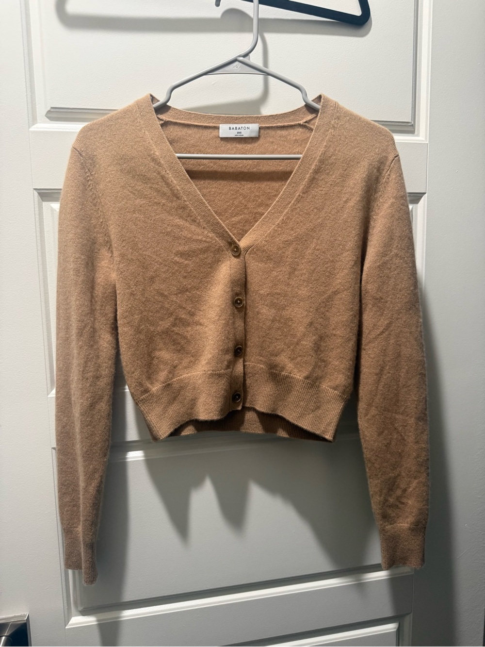 Babaton Cropped V-Neck Button Cardigan - Camel